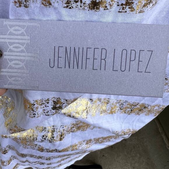 JENNIFER  LOPEZ women's size M T-shirt, white with gold stripes, short sleeves - Picture 4 of 6